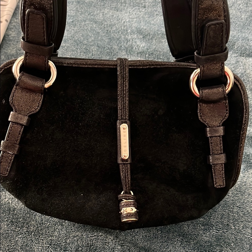 Black Suede Drawstring Shoulder Bag